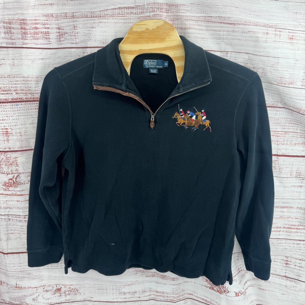 Polo Ralph Lauren Sweater Mens XL  Triple Pony 1/4 Zip Cotton Pullover Preppy